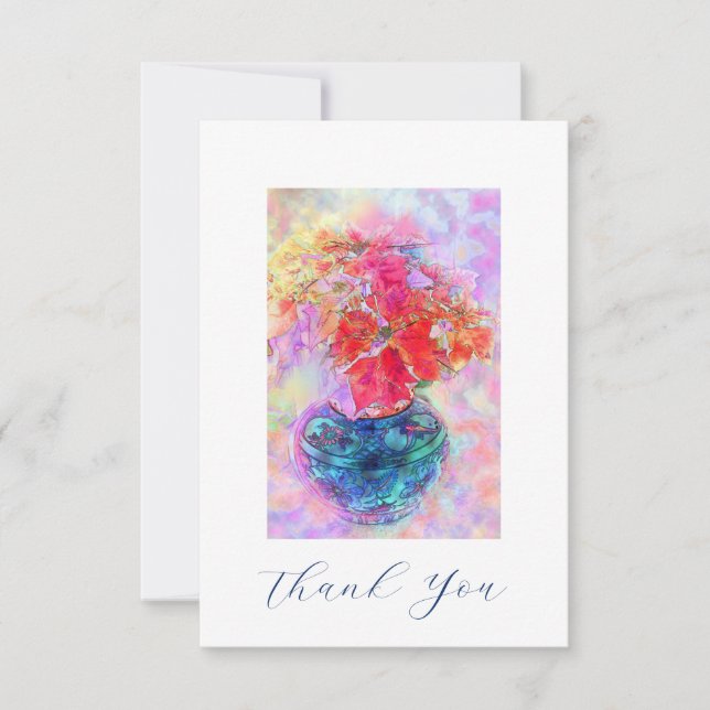 Cartão De Agradecimento Poinsettia em Aquarela (Frente)