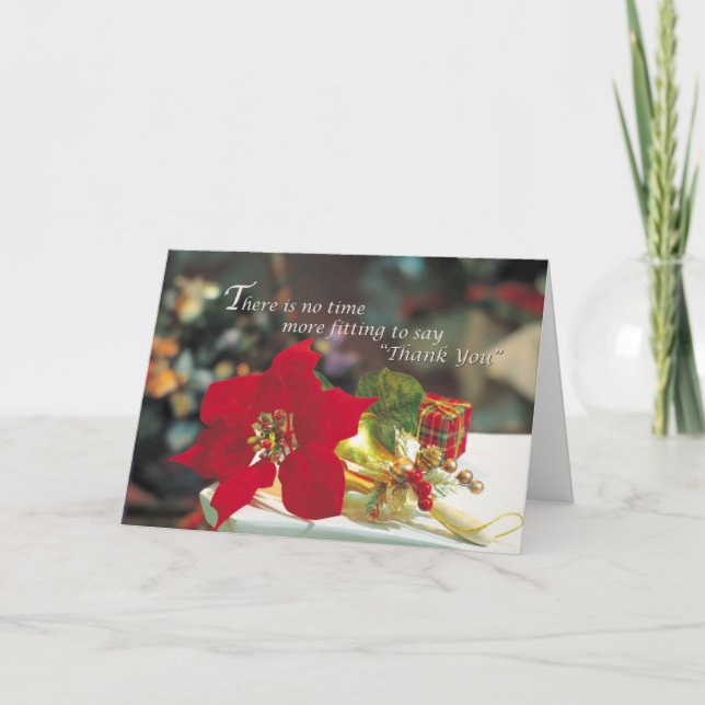 Cartão De Agradecimento Poinsettia Natal - Obrigado (Frente)