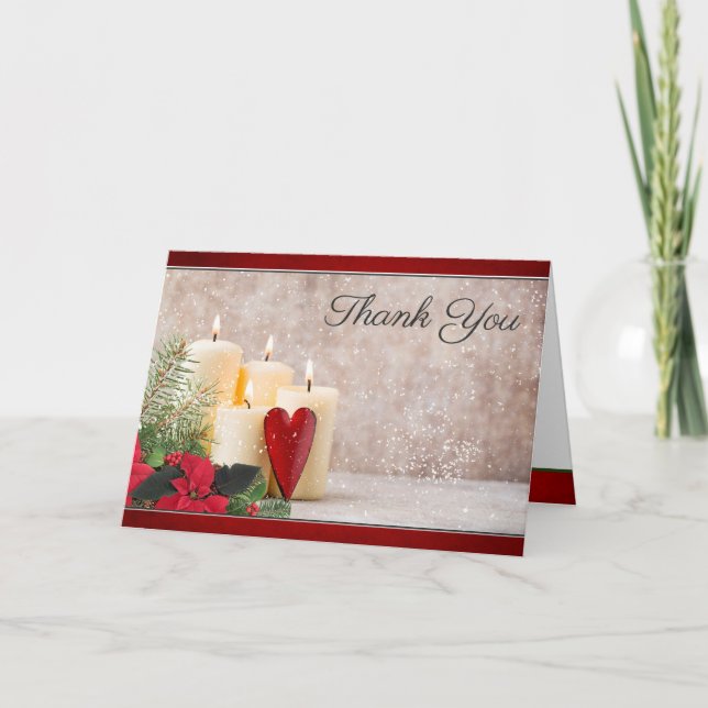 Cartão De Agradecimento Poinsettia, Velas e Casamento Verde (Frente)