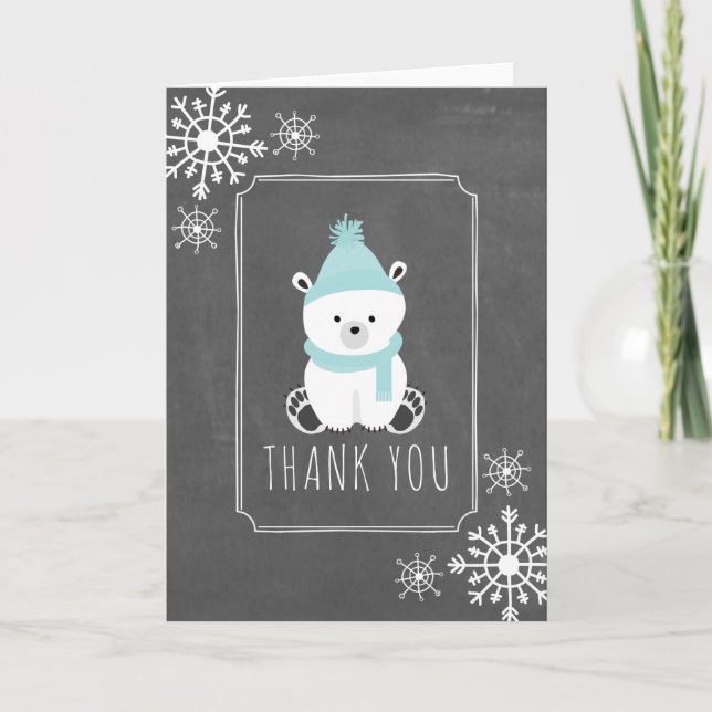 Cartão De Agradecimento Polar Bear Winter Baby Shower Thank You Blue (Frente)
