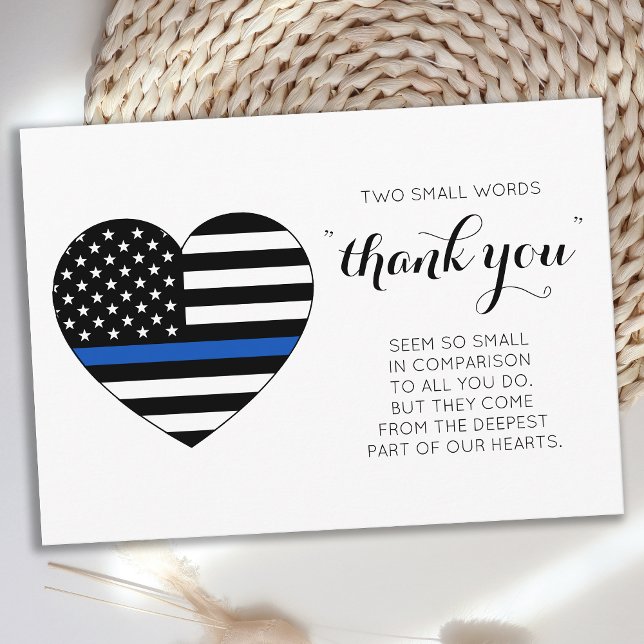 Cartão De Agradecimento Policial Heart American Flag Polícia (Criador carregado)