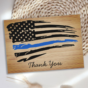 Cartão De Agradecimento Policial Rustic Thin Blue Line