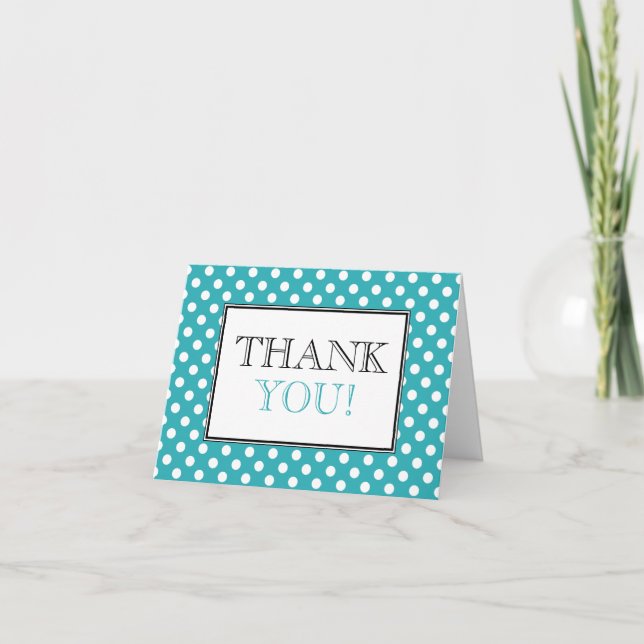 Cartão De Agradecimento Polka Dot Turquoise & White Thank You Card (Frente)