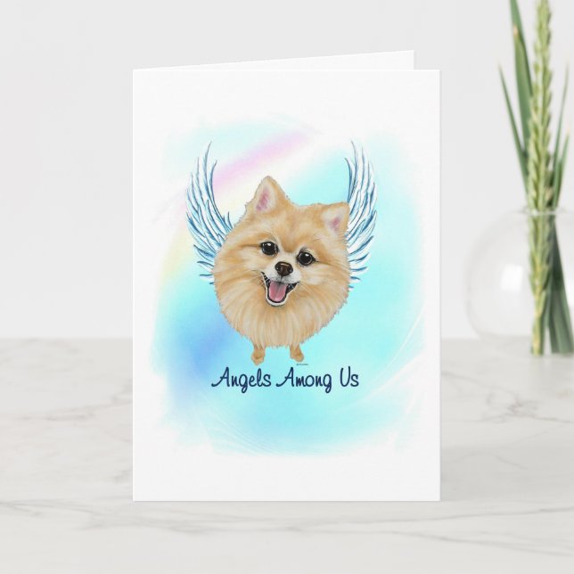 Cartão De Agradecimento Pomeranian Angel Dog Pet Loss Sympathy Card (Frente)