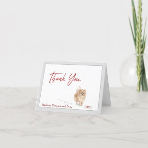 Cartão De Agradecimento Pomeranian Dog Personalized with Bone Ribbon