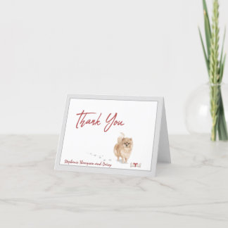 Cartão De Agradecimento Pomeranian Dog Personalized with Bone Ribbon     
