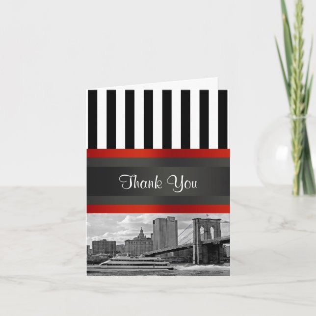 Cartão De Agradecimento Ponte do Brooklyn no Skyline NYC, Boat Invitation  (Frente)