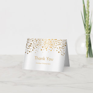 Cartão De Agradecimento *Pontos de Confete Dourado Elegantes Cetim Branc
