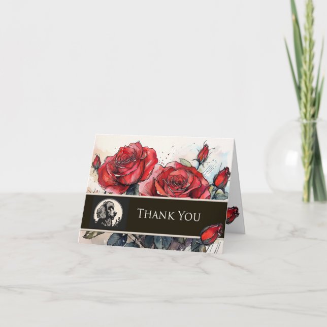 Cartão De Agradecimento Poodle and Roses Thank You Card (Frente)
