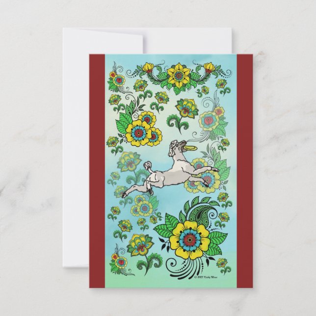 Cartão De Agradecimento Poodle Branco Captando uma placa de nota de Frisbe (Frente)