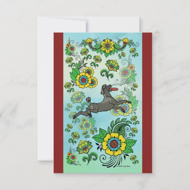 Cartão De Agradecimento Poodle Preto Captando uma Placa de Nota Frisbee (Frente)