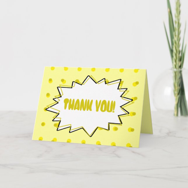 Cartão De Agradecimento Pop Art Thank You Card - Yellow Halftone (Frente)