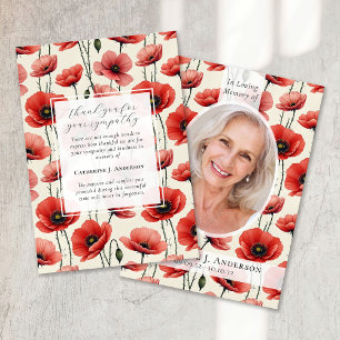 Cartão De Agradecimento Poppies Floral Memorial Foto Simpatia Funeral