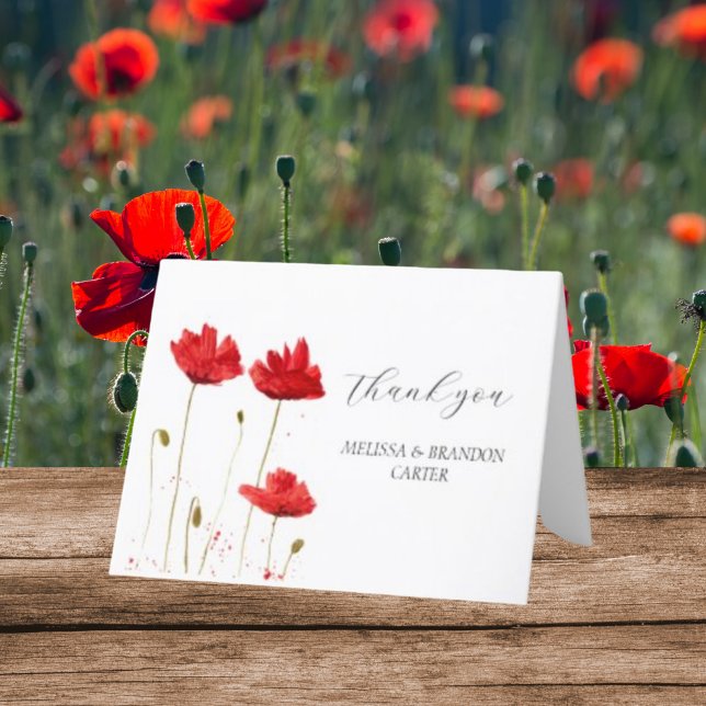Cartão De Agradecimento Poppies Vermelhos Casamento Floral Poppy Obrigado (Criador carregado)