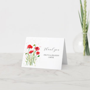Cartão De Agradecimento Poppies vermelhos Poppy Fllower Casamento Floral O