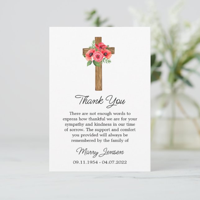 Cartão De Agradecimento Poppy Cross Sympathy Thank You Card (Em pé/Frente)