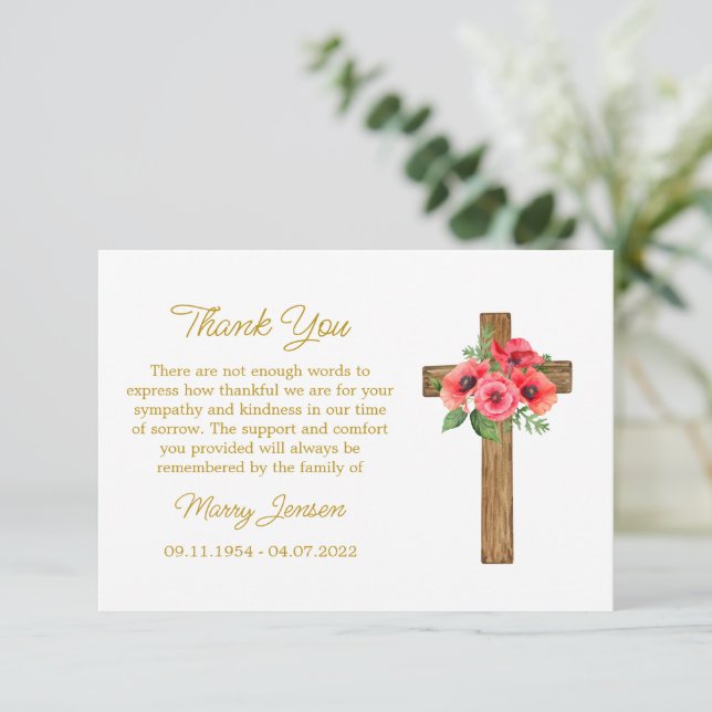 Cartão De Agradecimento Poppy Cross Sympathy Thank You Card (Em pé/Frente)