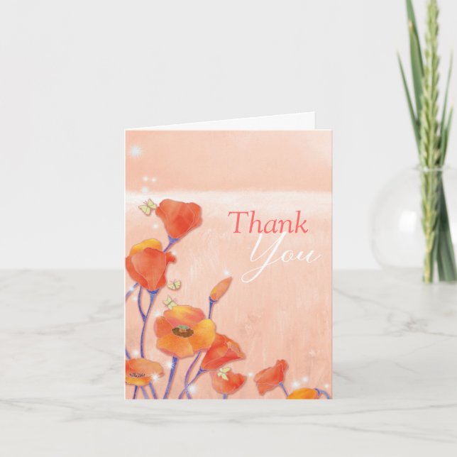 Cartão De Agradecimento Poppy Field Weding Obrigado (Frente)