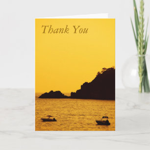 Cartão De Agradecimento pôr do sol amarelo com barcos, obrigado.