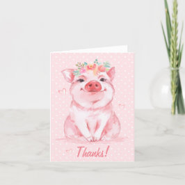 Cartão De Agradecimento Porco de Aquarela Whimsical
