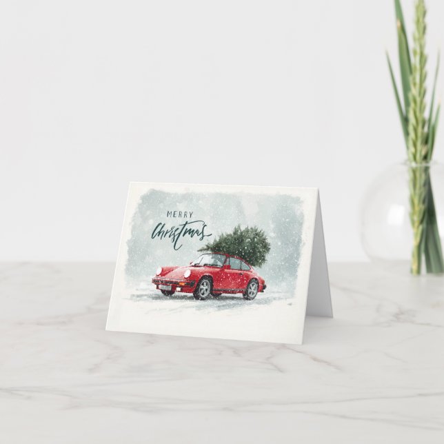 Cartão De Agradecimento Porsche 911 Classic Merry Christmas Card (Frente)