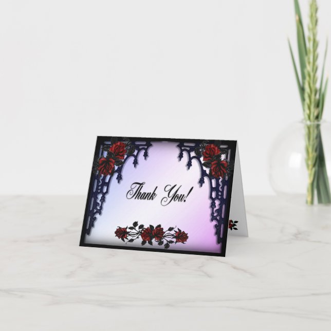 Cartão De Agradecimento Portão de Ferro Vermelho Rosa Gótica Casamento Rox (Frente)