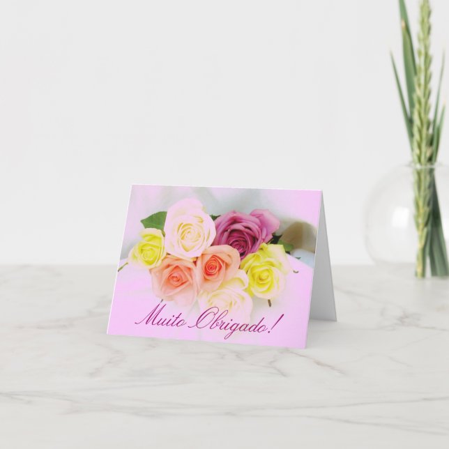 Cartão De Agradecimento Portuguese: Thank you rose bouquet (Frente)