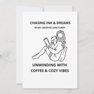 CARTÃO DE AGRADECIMENTO POSTER DE ARTE LINHA MINIMALISTA MULHER LENDO & CA