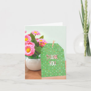 Cartão De Agradecimento pote da você-flor do obrigado com Tag das bolinha