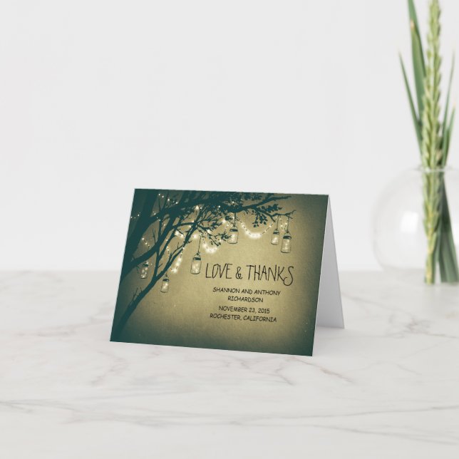 Cartão De Agradecimento potes de alvenaria rústicos e luzes cintilantes ob (Frente)