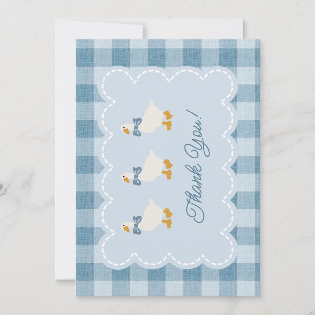 Cartão De Agradecimento Powder Blue Gingham Goose Baby Shower Thank You (Frente)