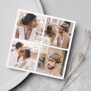 Cartão De Agradecimento Praça de Casamento Dourado da Colagem de Fotos Mo