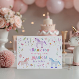 Cartão De Agradecimento Prado de Unicórnio Rosa Pastel Dourado Obrigada