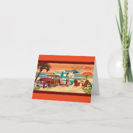 Cartão De Agradecimento Praia Camper + Carro Clássico Placas com Nota Sola