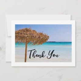 Cartão De Agradecimento Praia Tropical Cênica com Casamento de Guarda-Chuv