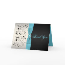 Cartão de Agradecimento Prata, Água e Floral Preto