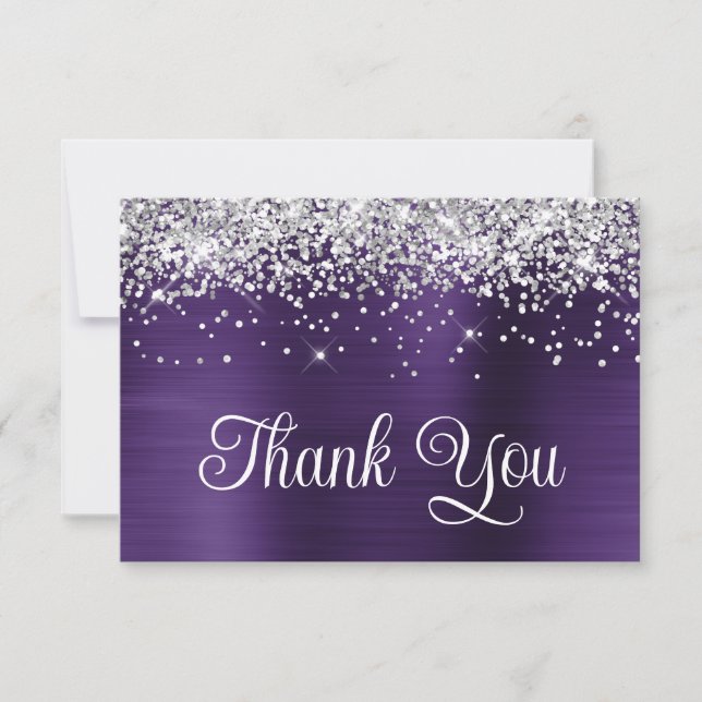 Cartão De Agradecimento Prata de 60º Aniversário com Violeta Escura-Escura (Frente)