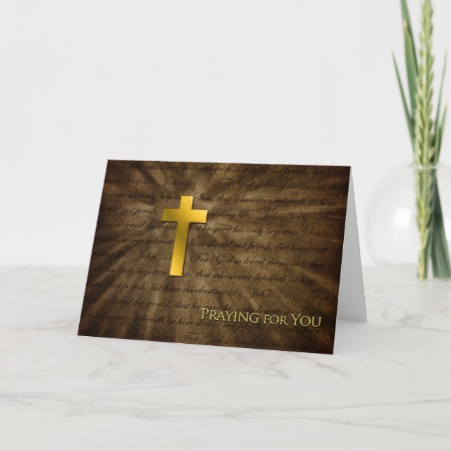 Cartão De Agradecimento Praying for You - Christian Gold Cross - (Frente)