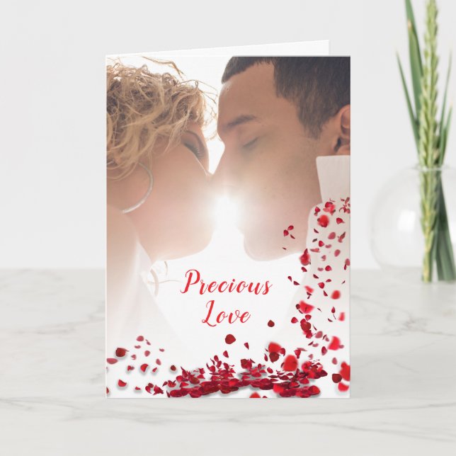 Cartão De Agradecimento Precioso - Rosas - Casal de beijos (Frente)