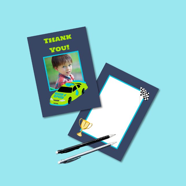 Cartão De Agradecimento Precisa de 4 Carros de Corrida 4 Foto de Aniversár (Criador carregado)