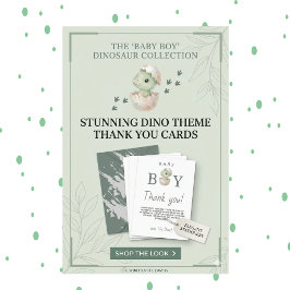 Cartão De Agradecimento Prehistoric Sage Green Baby Boy Shower