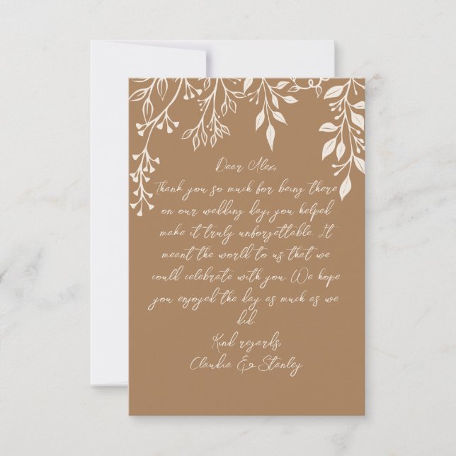 Cartão De Agradecimento Prendendo Florais Foliage Aquecimento Romântico Bo (Frente)