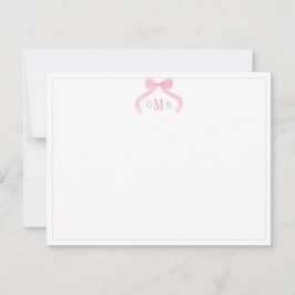 Cartão De Agradecimento Preppy Bow Pink And Green Three Letter Monogram