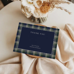 Cartão De Agradecimento Preppy Navy e Polo Tartan Verde