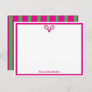 Cartão De Agradecimento Preppy Pink & Green Tennis Flat Card Stationary