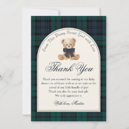 Cartão De Agradecimento Preppy Plaid Teddy Bear Birthday Thank You Card