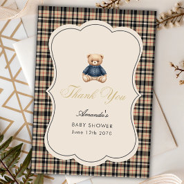 Cartão De Agradecimento Preppy Polo Teddy Bear Luxury Beige Baby Shower