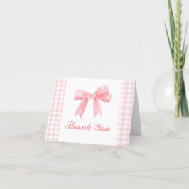 Cartão De Agradecimento Preppy Rosa Laço Gingham Coquette Aniversário
