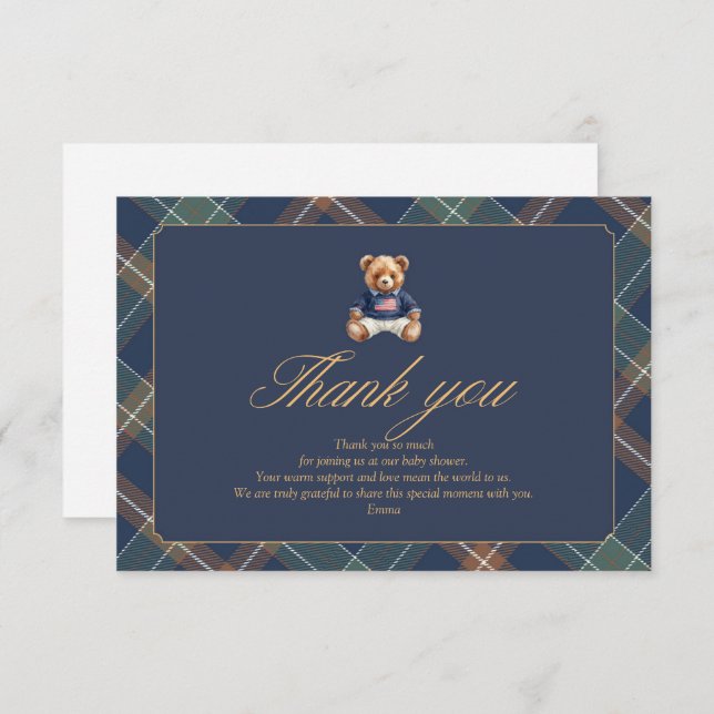 Cartão De Agradecimento Preppy teddy bear Thank You Card (Frente/Verso)