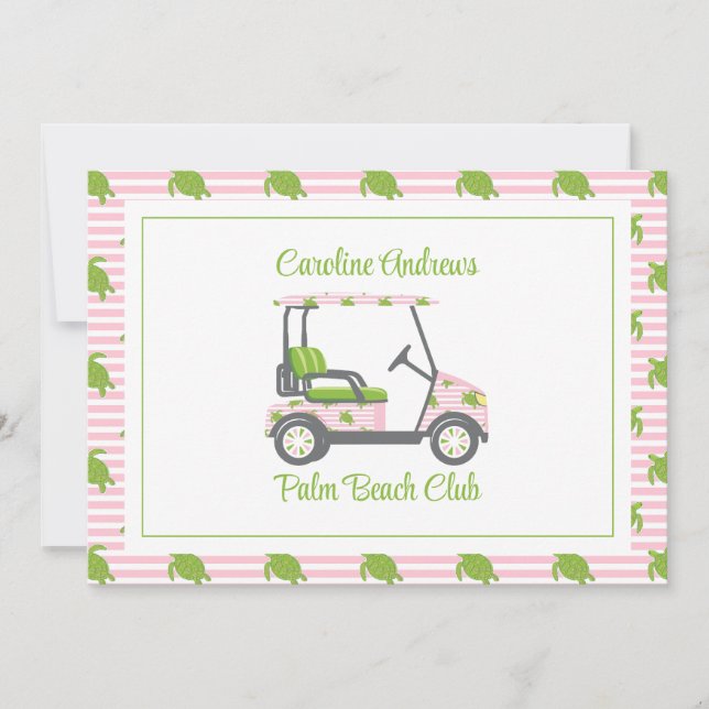 Cartão De Agradecimento Preppy Turtles Palm Beach Golf Cart Personalized (Frente)